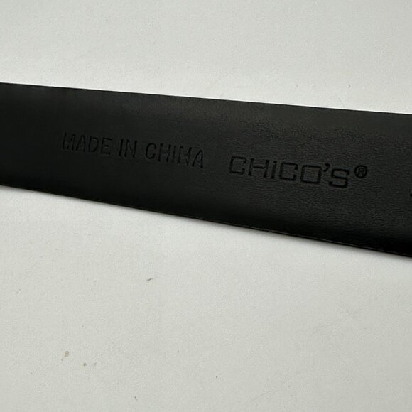 Chico’s black leather adjustable size M/L hook silver tone buckle belt - Picture 5 of 6